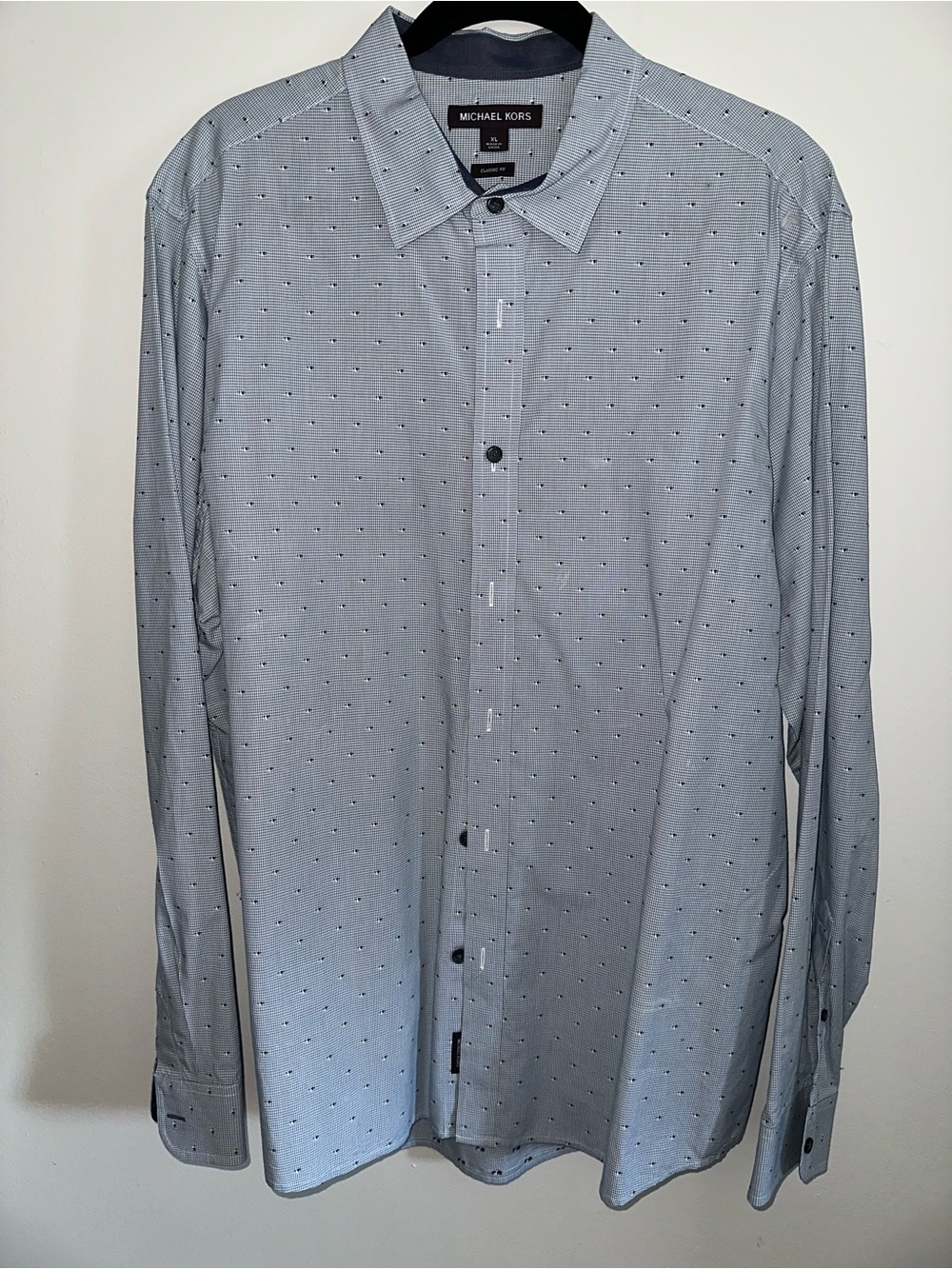 Michael Kors Light Blue Microdot Long-Sleeve Dress Shirt